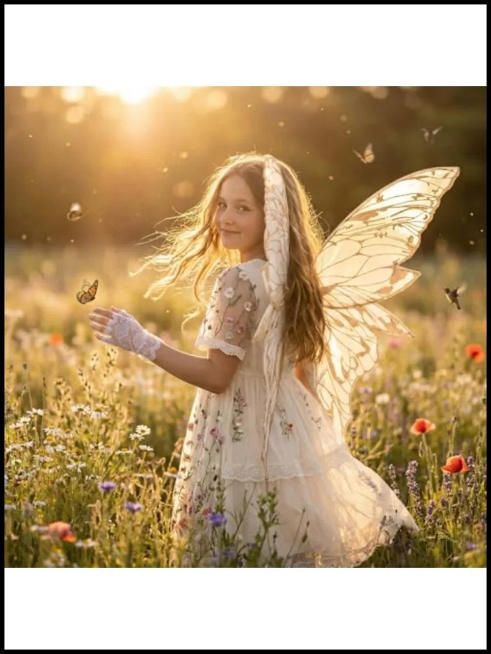 Organza Butterfly Fairy Wings with Lace Gloves for Women Halloween Cosplay